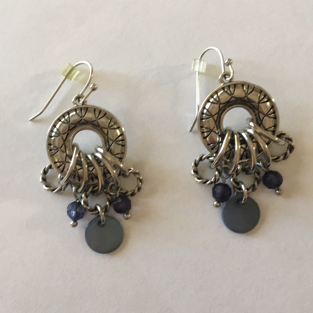 Lia Sophia earrings silver hoop with dangles